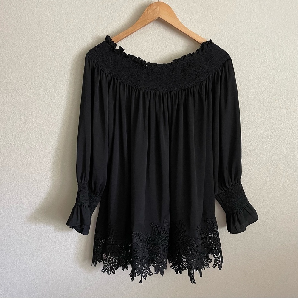 Eri + Ali Anthropologie Black Vettora Off The Shoulder Blouse Size Small - Picture 11 of 11